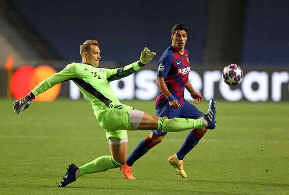 סוארס במשחקו האחרון בברצלונה בליגת האלופות מול באיירן // צילום: איי.אף.פי