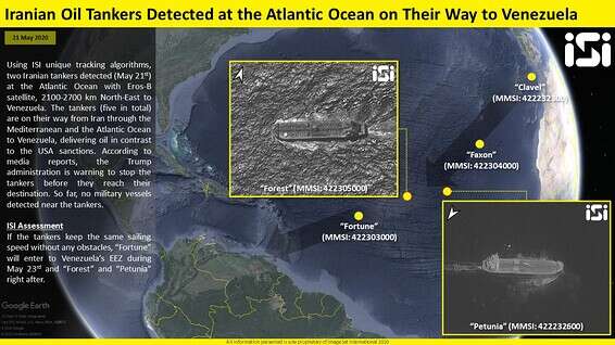 חמש מכליות, ללא ליווי. // צילום ופיענוח: ImageSat International (ISI)