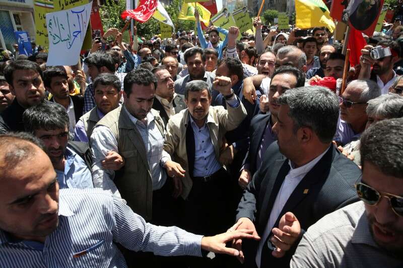 נשיא איראן לשעבר, מחמוד אחמדיניג'אד משתתף בהפגנות "יום קודס" // צילום: איי.פי