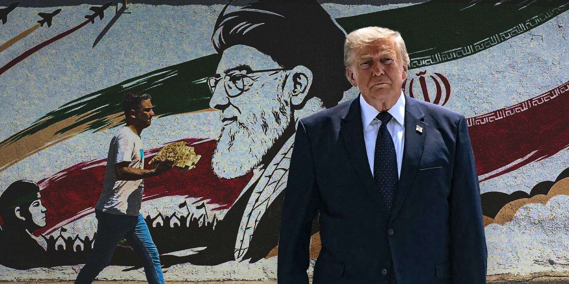 טראמפ על רקע כרזה של חמינאי בטהרן , אי.פי.אי, אי.אף.פי